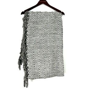 Kirklands Charcoal Gray Chenille Throw Blanket Diamond Fringe Reversible 50x60